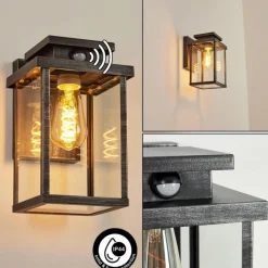 Lampes Vintages & Rétros-hofstein Applique murale d'extérieur Tieva Noir, Argenté, 1 lumière, Détecteur de mouvement