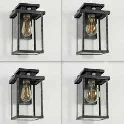 Lampes Vintages & Rétros-hofstein Applique murale d'extérieur Tieva Noir, Argenté, 1 lumière, Détecteur de mouvement