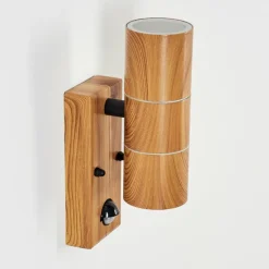 Lampes En Bois-hofstein Applique murale d'extérieur Tenvik Brun, Couleur bois, Noir, 2 lumières, Détecteur de mouvement