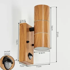 Lampes En Bois-hofstein Applique murale d'extérieur Tenvik Brun, Couleur bois, Noir, 2 lumières, Détecteur de mouvement