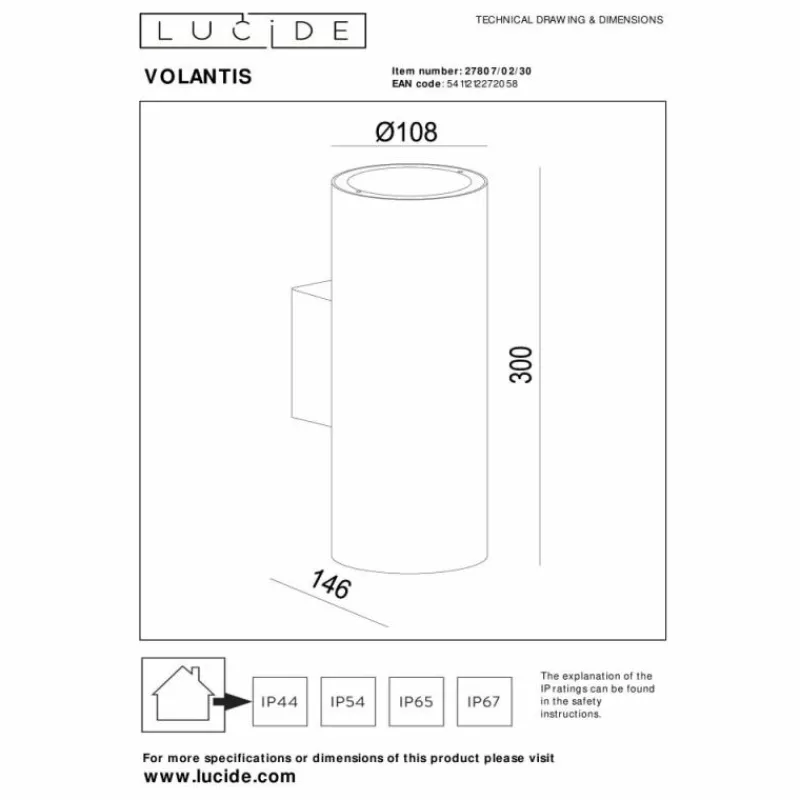 Luminaires Lucide Applique murale d'extérieur Lucide VOLANTIS Noir, 2 lumières