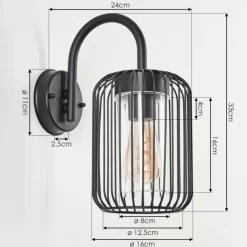 Lampes Vintages & Rétros-hofstein Applique murale d'extérieur Bongle Noir, 1 lumière