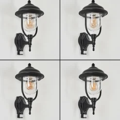 Lampes Vintages & Rétros-hofstein Applique murale d'extérieur Jeannot Noir, 1 lumière, Détecteur de mouvement