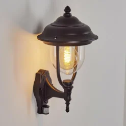 Lampes Vintages & Rétros-hofstein Applique murale d'extérieur Jeannot Noir, 1 lumière, Détecteur de mouvement