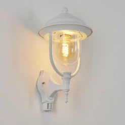 Lampes Vintages & Rétros-hofstein Applique murale d'extérieur Jeannot Blanc, 1 lumière, Détecteur de mouvement