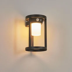 hofstein Applique murale d'extérieur Lokpano LED Noir, 1 lumière, Détecteur de mouvement, Changeur de couleurs