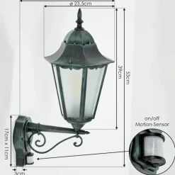 Luminaires Rustiques-hofstein Applique murale d'extérieur Hongkong Vert, Noir, 1 lumière, Détecteur de mouvement