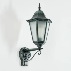 Luminaires Rustiques-hofstein Applique murale d'extérieur Hongkong Vert, Noir, 1 lumière, Détecteur de mouvement