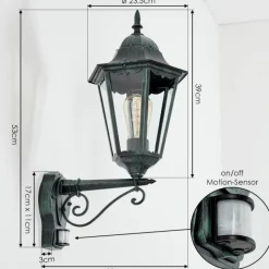 Luminaires Rustiques-hofstein Applique murale d'extérieur Hongkong Vert, Noir, 1 lumière, Détecteur de mouvement