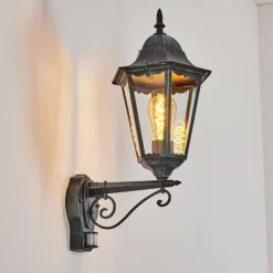 Luminaires Rustiques-hofstein Applique murale d'extérieur Hongkong Vert, Noir, 1 lumière, Détecteur de mouvement