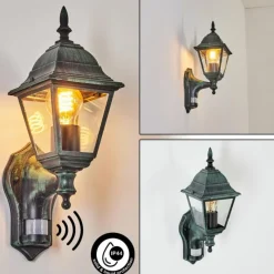 Luminaires Rustiques-hofstein Applique murale d'extérieur Naofe Vert, Noir, 1 lumière, Détecteur de mouvement