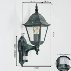 Luminaires Rustiques-hofstein Applique murale d'extérieur Naofe Vert, Noir, 1 lumière, Détecteur de mouvement
