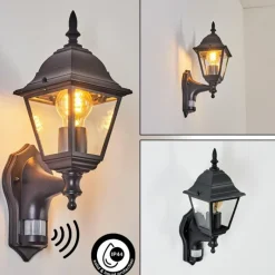 Luminaires Rustiques-hofstein Applique murale d'extérieur Naofe Noir, 1 lumière, Détecteur de mouvement