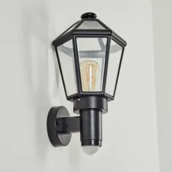 Luminaires Rustiques-hofstein Applique murale d'extérieur Catigny Noir, 1 lumière, Détecteur de mouvement