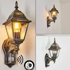 Luminaires Rustiques-hofstein Applique murale d'extérieur Naofe Brun, Or, 1 lumière, Détecteur de mouvement