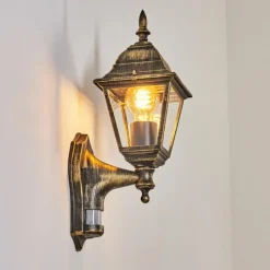 Luminaires Rustiques-hofstein Applique murale d'extérieur Naofe Brun, Or, 1 lumière, Détecteur de mouvement