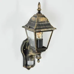 Luminaires Rustiques-hofstein Applique murale d'extérieur Naofe Brun, Or, 1 lumière, Détecteur de mouvement