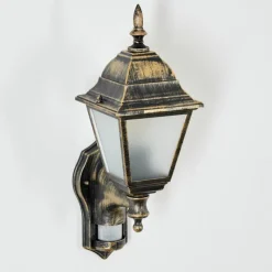 Luminaires Rustiques-hofstein Applique murale d'extérieur Naofe Brun, Or, 1 lumière, Détecteur de mouvement