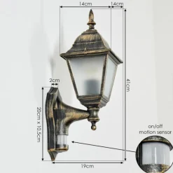 Luminaires Rustiques-hofstein Applique murale d'extérieur Naofe Brun, Or, 1 lumière, Détecteur de mouvement