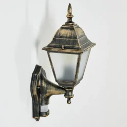 Luminaires Rustiques-hofstein Applique murale d'extérieur Naofe Brun, Or, 1 lumière, Détecteur de mouvement