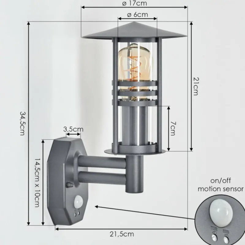 hofstein Applique murale d'extérieur Forli Anthracite, 1 lumière, Détecteur de mouvement