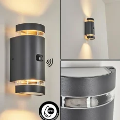 hofstein Applique murale d'extérieur Edevik Anthracite, 2 lumières, Détecteur de mouvement