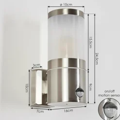 hofstein Applique murale d'extérieur Tolsona Nickel mat, 1 lumière, Détecteur de mouvement