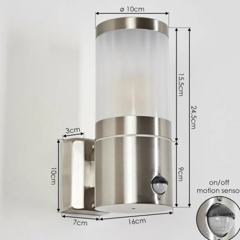 hofstein Applique murale d'extérieur Tolsona Nickel mat, 1 lumière, Détecteur de mouvement