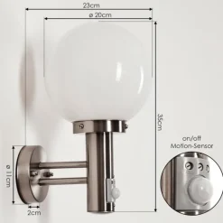 Lampes Vintages & Rétros-hofstein Applique murale d'extérieur Napaskiak Nickel mat, 1 lumière, Détecteur de mouvement