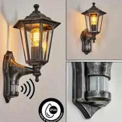 Luminaires Rustiques-hofstein Applique murale d'extérieur Loria Gris, Noir, Argenté, 1 lumière, Détecteur de mouvement