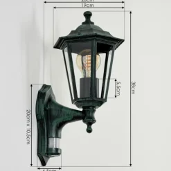 Luminaires Rustiques-hofstein Applique murale d'extérieur Loria Vert, Noir, 1 lumière, Détecteur de mouvement