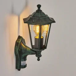Luminaires Rustiques-hofstein Applique murale d'extérieur Loria Vert, Noir, 1 lumière, Détecteur de mouvement