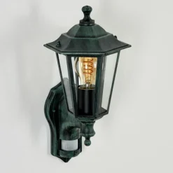 Luminaires Rustiques-hofstein Applique murale d'extérieur Loria Vert, Noir, 1 lumière, Détecteur de mouvement