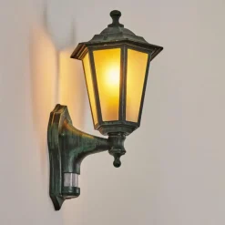 Luminaires Rustiques-hofstein Applique murale d'extérieur Loria Vert, Noir, 1 lumière, Détecteur de mouvement