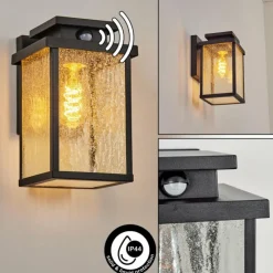 hofstein Applique murale d'extérieur Tieva Noir, 1 lumière, Détecteur de mouvement