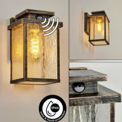 Lampes Dorées-hofstein Applique murale d'extérieur Tieva Brun, Or, Noir, 1 lumière, Détecteur de mouvement