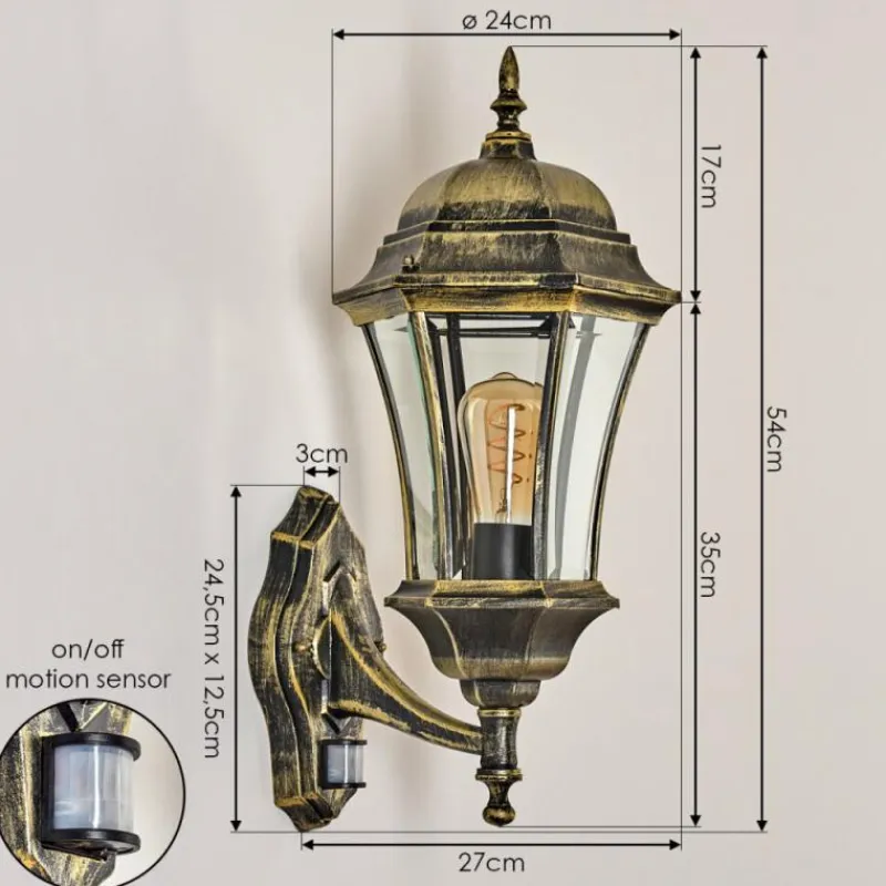 Luminaires Rustiques-hofstein Applique murale d'extérieur Etoe Brun, Or, 1 lumière, Détecteur de mouvement