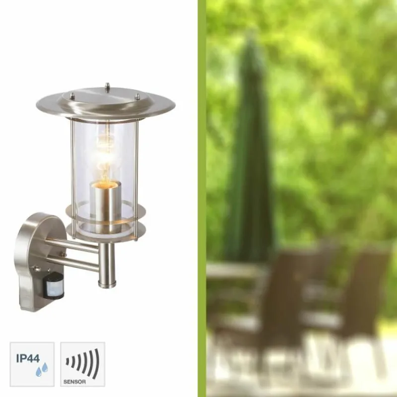 Luminaires Brilliant Applique murale d'extérieur Brilliant York Acier inoxydable, 1 lumière, Détecteur de mouvement