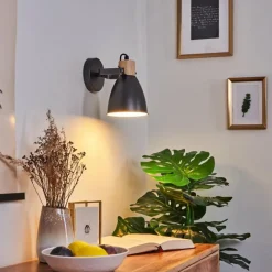 hofstein Applique murale Elm Anthracite, Bois clair, 1 lumière