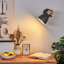 hofstein Applique murale Elm Anthracite, Bois clair, 1 lumière