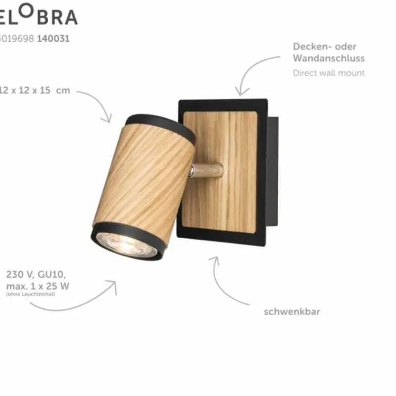 Lampes En Bois-Luminaires Elobra Applique murale Elobra Bolivia Écru, Noir, 1 lumière