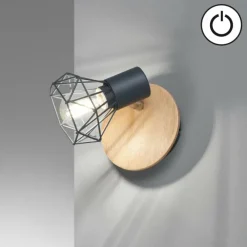 Lampes En Bois-Luminaires Fischer & Honsel Applique murale Fischer & Honsel Ran Gris, Couleur bois, 1 lumière