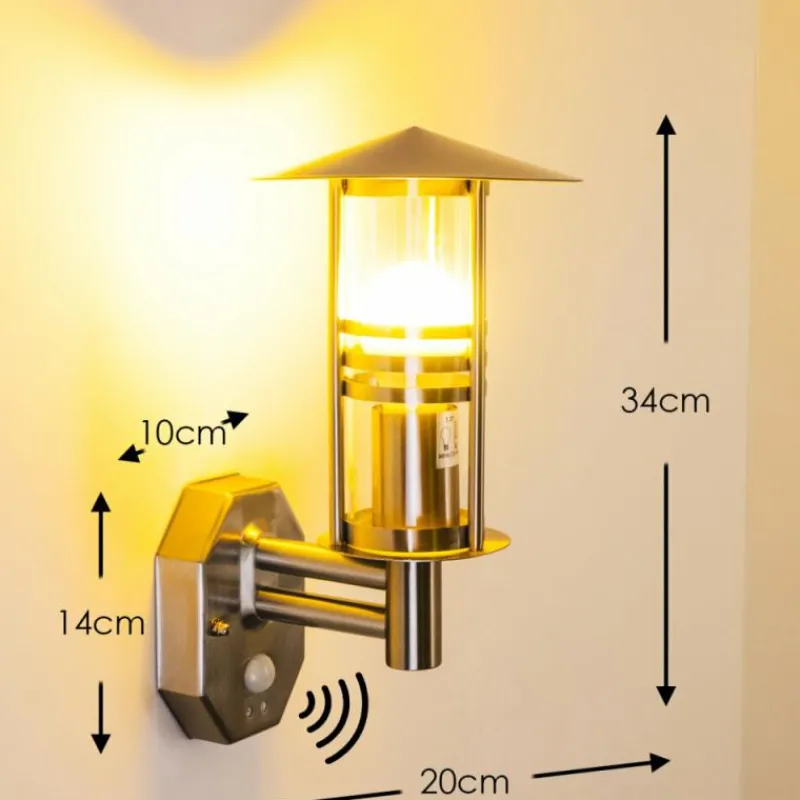 hofstein Applique murale FORLI Acier inoxydable, 1 lumière, Détecteur de mouvement
