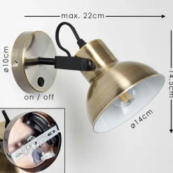 Lampes Dorées-hofstein Applique murale Fresno Noir doré, 1 lumière