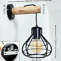 Lampes Vintages & Rétros-hofstein Applique murale Gainesville Bois clair, Noir, 1 lumière