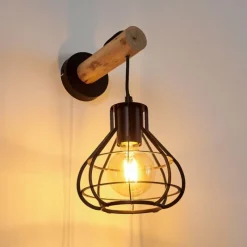 Lampes Vintages & Rétros-hofstein Applique murale Gainesville Bois clair, Noir, 1 lumière