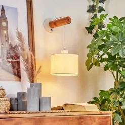 Lampes En Tissu-Luminaires Globo Lighting Applique murale Geelong Bois clair, Blanc, 1 lumière