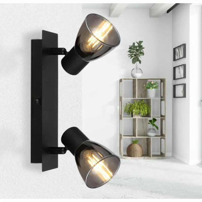 Suspension Verre Fumé-Luminaires Globo Lighting Applique murale Globo CLAUDE Noir, 2 lumières
