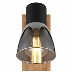 Suspension Verre Fumé-Luminaires Globo Lighting Applique murale Globo CLAUDE Bois foncé, Noir, 1 lumière