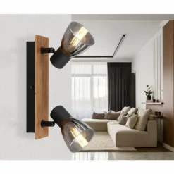 Suspension Verre Fumé-Luminaires Globo Lighting Applique murale Globo CLAUDE Bois foncé, Noir, 2 lumières